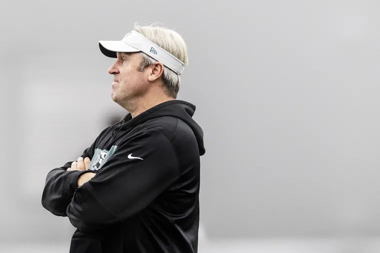 Head coach, Doug Pederson, looks on during Eagles practice at the NovaCare Complex in Philadelphia, PA on November 15, 2018.