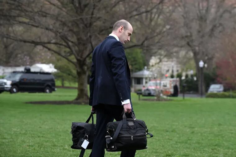 White House senior adviser Stephen Miller departs the White House on April 5, 2019 in Washington, D.C.