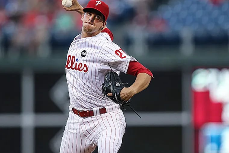 Phillies' Aaron Nola throws against the Padres during the 1st inning at Citizens Bank Park in Philadelphia, Friday, August 28, 2015.