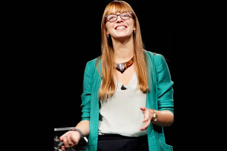 Morgan Berman, of MilkCrate presents to judges in the $400,000 Pressure Cooker. Photograph from Forbes Under 30 Summit held at the Pennsylvania Convention Center on Tuesday, October 21, 2014. Participants pitched their business for $400,000 in funding, $250,000 will go towards advertising. ( ALEJANDRO A. ALVAREZ / STAFF PHOTOGRAPHER )