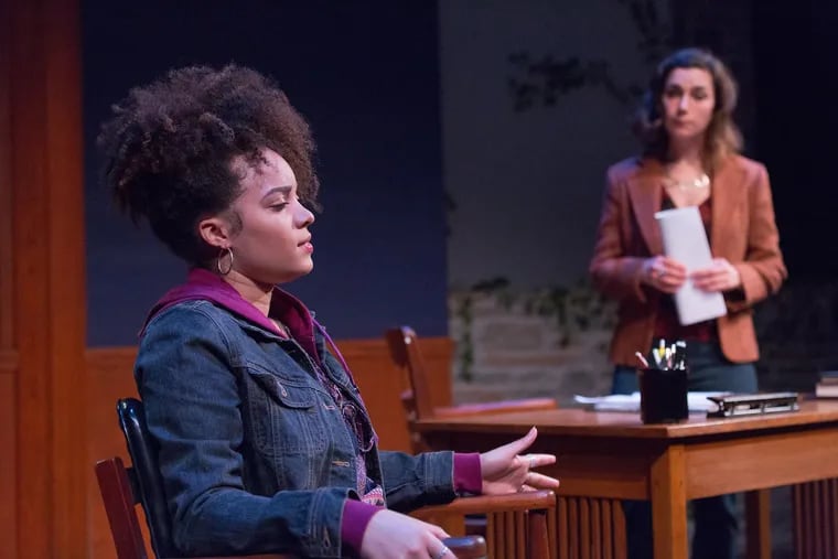 'The Vertical Hour' at Lantern Theater Company, with Sydney Banks (left) and Genevieve Perrier