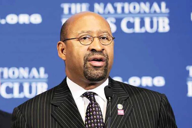 The Nutter administration unveiled a program aimed at getting more homeowners back on the tax rolls. Here, Mayor Michael Nutter speaks at the National Press Club in Washington, Thursday, Sept. 26, 2013. (AP Photo/Susan Walsh)