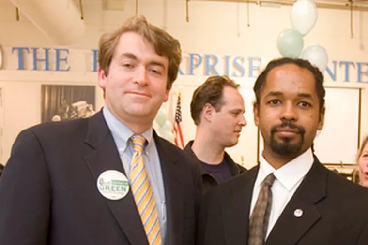 City Council at-large candidates Bill Green (left), the son of a former mayor, and Sharif Street, the son of the current mayor. Wilson Goode Jr. and Frank Rizzo, two former mayors&#0039; sons, already are on Council, so four of the 17 seats could end up being held by sons of Philadelphia mayors.