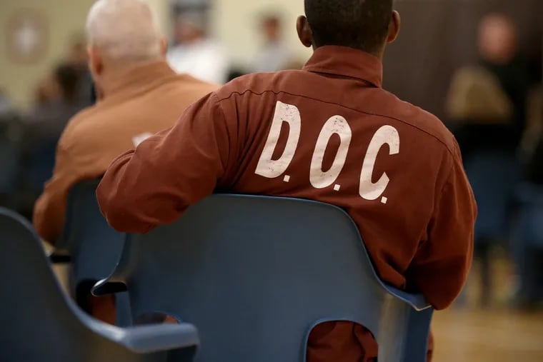 Inmates listen during an information session about the commutation process at SCI Dallas in Dallas, Pa., on Thursday, Oct. 10, 2019. Lt. Gov. John Fetterman urged the audience of about 200 inmates, many with life sentences, to apply for commutation even if they have been denied in the past.