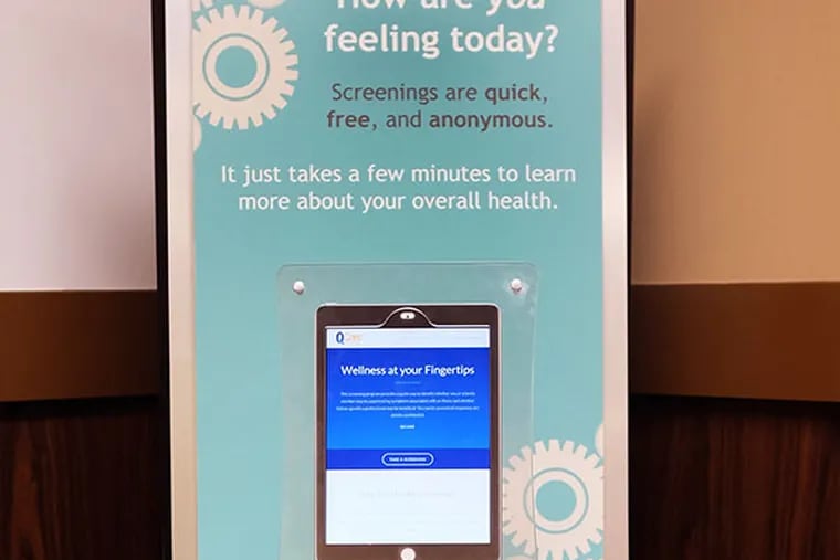 A mental health kiosk, Lucy for the digital age, stands ready to answer questions and refer people for behavioral health services. Located just outside a retail health clinic inside the ShopRite supermarket at 2800 Fox St., it is believed to be the first mental health kiosk in a retail environment, a setting chosen to meet people where they are and perhaps provide more anonymity for a mental health screening than is possible online at home. (Philadelphia Department of Behavioral Health and Disability Services photo)