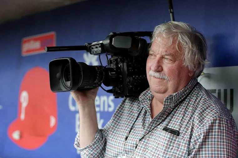 Phillies video man, Dan Stephenson, poses in the dugout at Citizens Bank Park on Nov. 5.