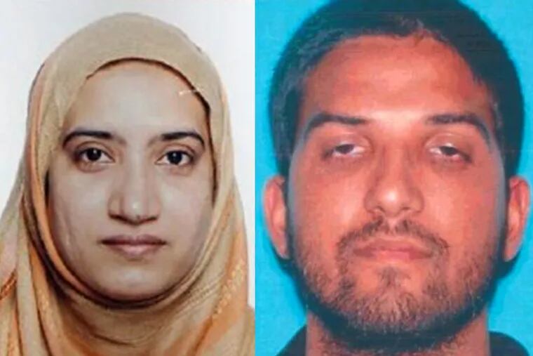 Authorities said Pakistani citizen Tashfeen Malik (left), pledged allegiance to ISIS and under an alias account on Facebook before she and her husband, Syed Farook, opened fire on a holiday banquet for his co-workers, killing 14.