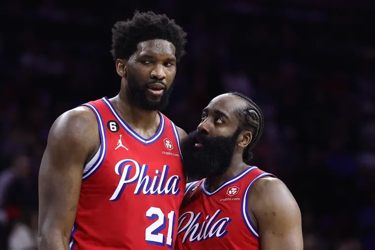 Joel Embiid, left, and James Harden have led an efficient Sixers team down the stretch.