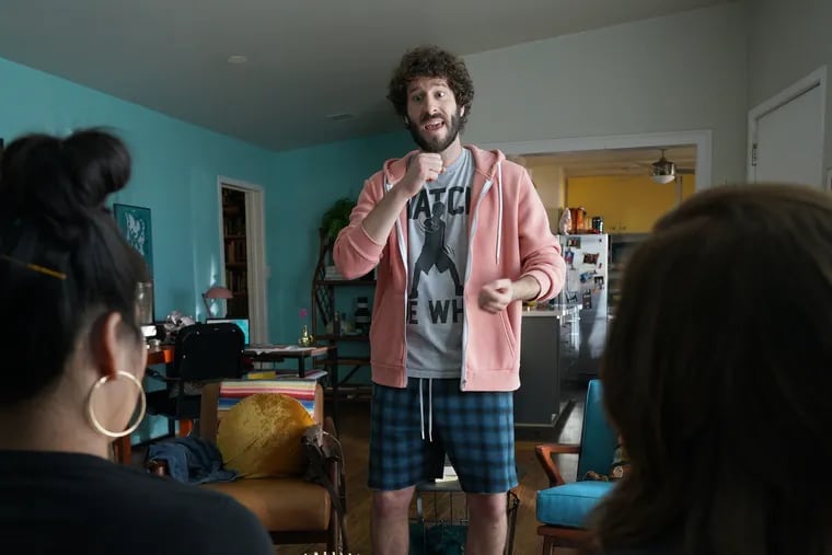 Christine Ko as Emma, Dave Burd (also known as rapper Lil Dicky) as Dave, Taylor Misiak as Ally, in FXX's "Dave."