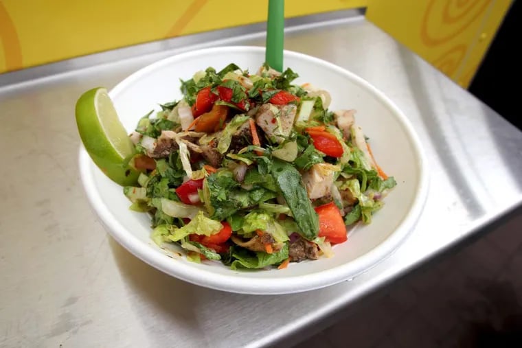 Thai chicken salad at Nourish’d food truck, parked near 10th and Spruce Streets.