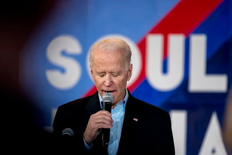 Former Vice President Joe Biden speaks at a campaign stop in Burlington, Iowa, on Friday, Jan. 31, 2020.