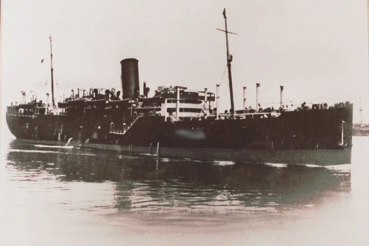 This is an undated photo of the H.M.T. Rohna, the ship that was sunk by Germans 16 miles off the coast of Algeria Nov. 26, 1943.  Of the 1981 troops aboard only 966 survived.  (AP Photo/Julie Hunter)