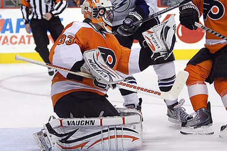 Brian Boucher saw his first game action since Oct. 25 in the Flyers' 8-7 loss. (Yong Kim/Staff Photographer)