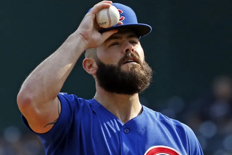 Chicago Cubs starting pitcher Jake Arrieta will be a free agent after the postseason. At 31, he is the type of pitcher Phillies president Andy MacPhail is apprehensive about signing to a huge contract. (AP Photo/Gene J. Puskar)