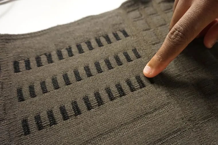 A touch-sensitive fabric being developed at Drexel’s Shima Seiki Haute Technology Lab.