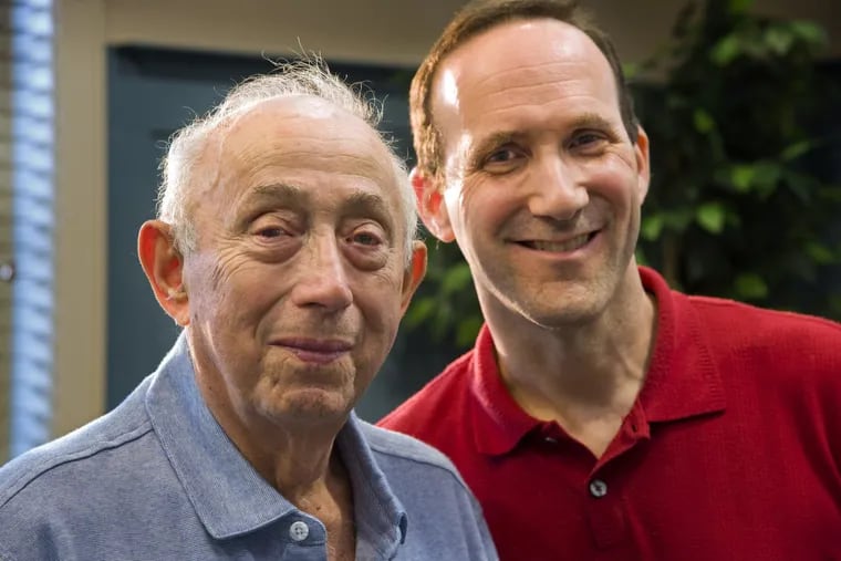 Fred Behrend (left), 90, of Voorhees, with his co-author, Larry Hanover. Behrend’s Holocaust memoir, “Rebuilt From Broken Glass,” was published in July.