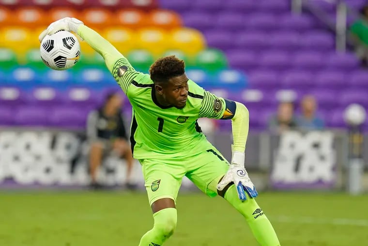 Andre Blake playing for Jamaica in last year's Concacaf Gold Cup.