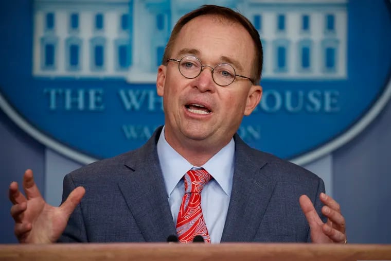In this Oct. 17, 2019 file photo, acting White House chief of staff Mick Mulvaney speaks in the White House briefing room in Washington.