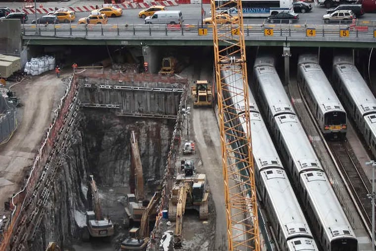 Excavations continue for a rail tunnel at the Hudson Yards redevelopment site on Manhattan's West Side.