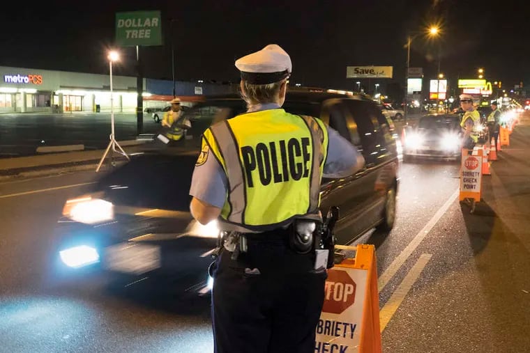 Philadelphia police set up a late-night sobriety checkpoint on Aramingo Avenue.