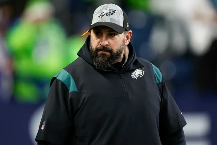 Eagles Defensive Coordinator Matt Patricia against the Seattle Seahawks at Lumen Field in Seattle on Monday, December 18, 2023.