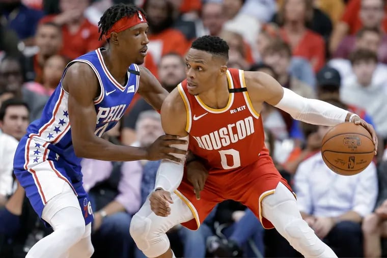 Houston point guard Russell Westbrook scored 20 points to help the Rockets beat the Sixers Friday night.