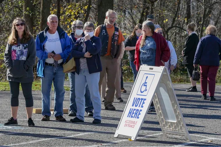Voters wait outside a polling place during last year's general election in Fulton County in south central Pennsylvania,