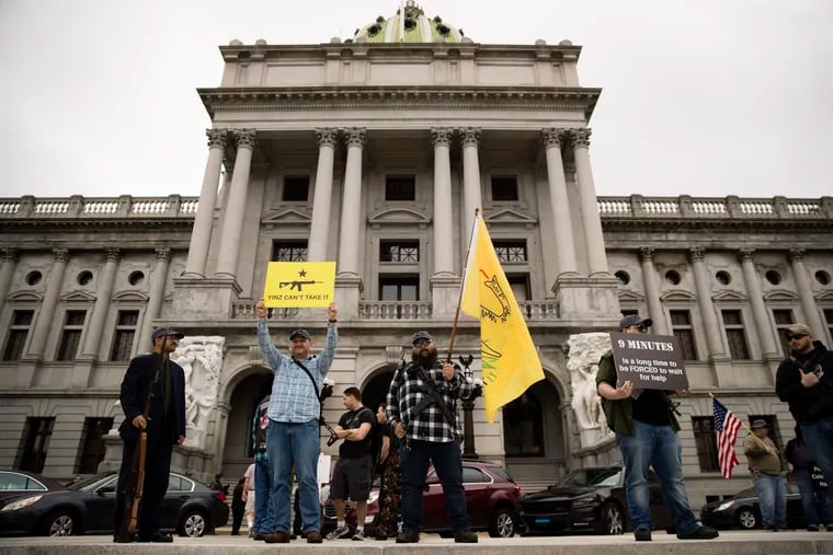 Gun rights advocates gather for an annual rally on the steps of the state Capitol in Harrisburg, Pa., Monday, May 6, 2019.