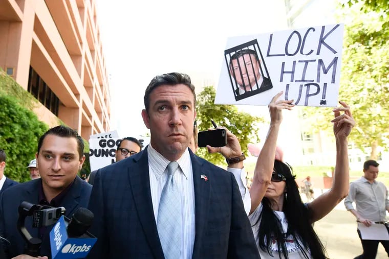 U.S. Rep. Duncan Hunter outside the federal court in San Diego this past July.