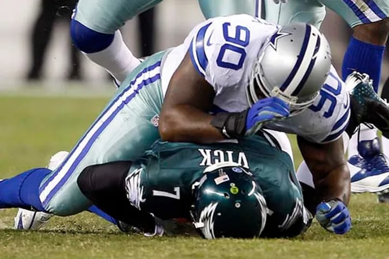 Jay Ratliff of the Dallas Cowboys landed one of the hits that may have given Eagles quarterback Michael Vick a serious concussion in November 2012. (Yong Kim/Staff Photographer)