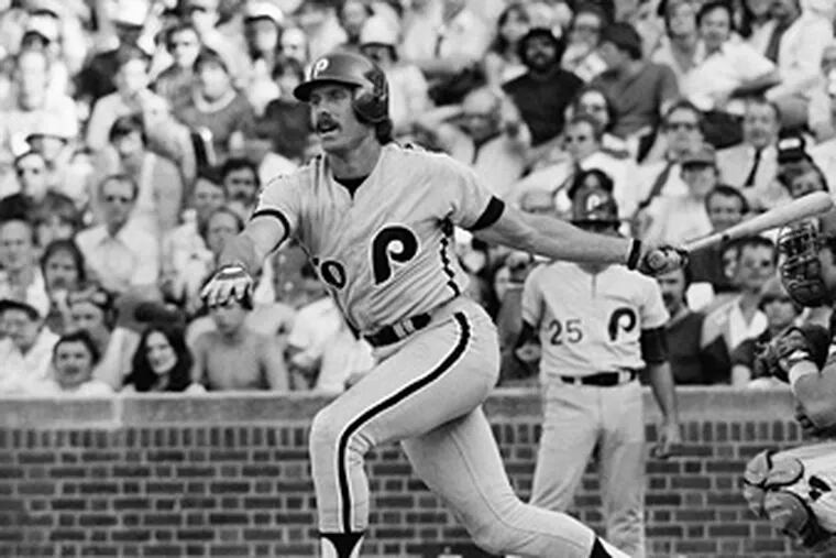 Mike Schmidt follows flight of game-winning homer in 10th inning, on May 17, 1979. (AP)