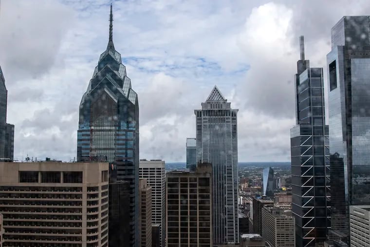 A view of the Philadelphia skyline can be seen from the top of the tower at City Hall.