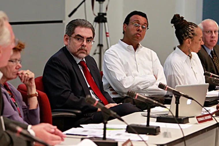 School Reform Commission members (from left) Joseph Dworetzky, Feather Houstoun, Pedro Ramos, Wendell Pritchett, and Lorene Cary at a meeting to consider charter school expansions. AKIRA SUWA / Staff Photographer