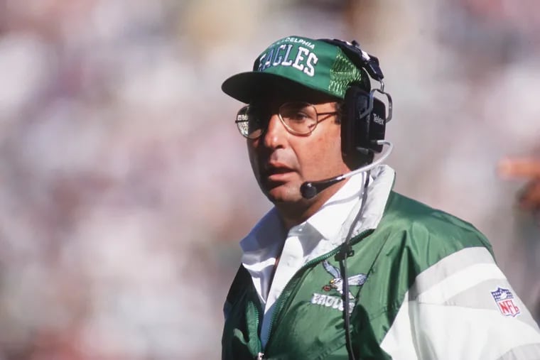 Eagles head coach Rich Kotite during the Eagles' 13-7 victory over the Green Bay Packers at Veterans Stadium on Sept. 18, 1994. 1994:   DURING THE EAGLES 13-7 VICTORY OVER THE GREEN BAY PACKERS AT VETERANS STADIUM IN PHILADELPHIA, PENNSYLVANIA. Mandatory Credit: Doug Pensinger/ALLSPORT