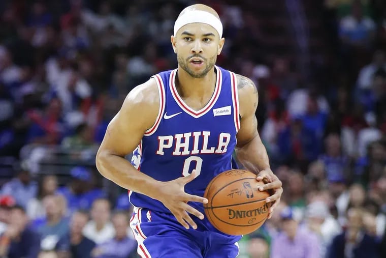 Sixers guard Jerryd Bayless with the basketball against Boston Celtics on Friday, October 20, 2017 in Philadelphia.