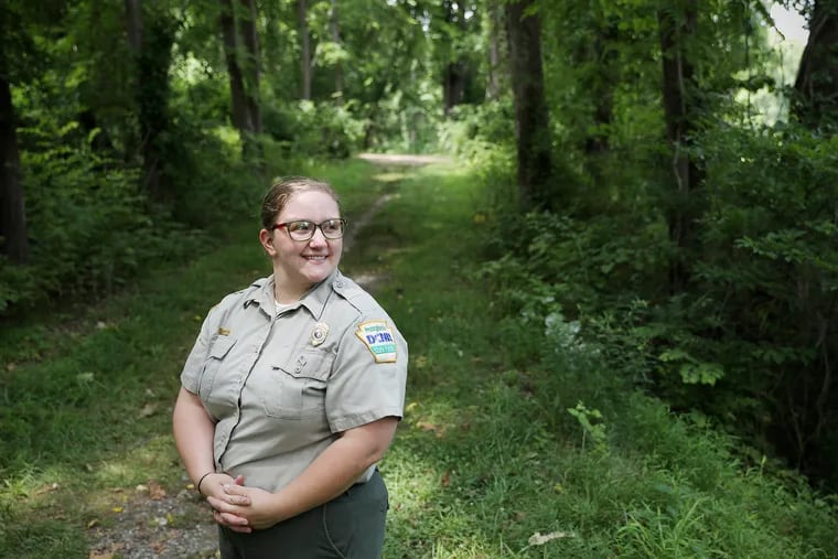 Park manager Alexa Rose on the Springlawn Trail in the Big Elk Creek section of the White Clay Creek Preserve near Landenberg, Pa.