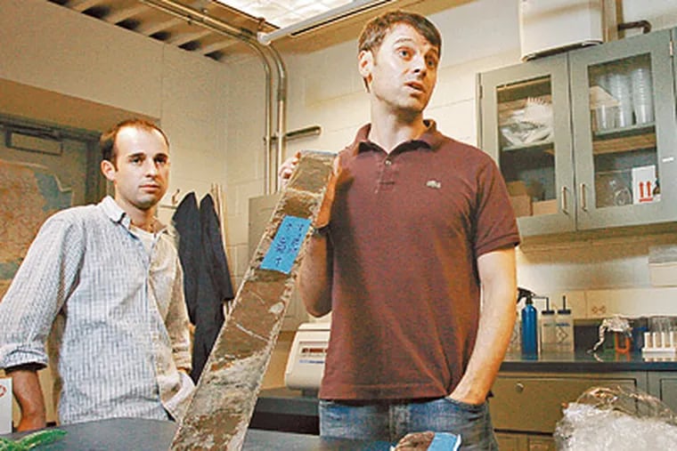 Benjamin P. Horton (right), a geologist at the University of Pennsylvania, with Andrew Kemp, a post-doctoral fellow. (Michael S. Wirtz / Staff Photographer)