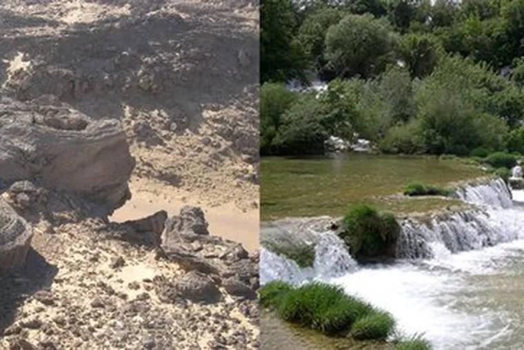 That&#0039;s Egypt on the left, Croatia on the right. Egypt once looked like Croatia, scientists say. In stream deposits, experts have found prehistoric tools of those who thrived there before drought drove them off. A Penn Museum talk tonight will tell of such upheavals.