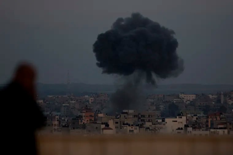 Smoke rises from an explosion after an Israeli airstrike in Gaza City, Sunday, May 5, 2019. The Israeli military said Sunday it had responded to 450 rockets fired from Gaza with over 250 airstrikes against the besieged Palestinian enclave. (AP Photo/Hatem Moussa)