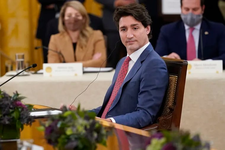 Canadian Prime Minister Justin Trudeau in a November meeting with President Joe Biden and Mexican President Andrés Manuel López Obrador in the White House.