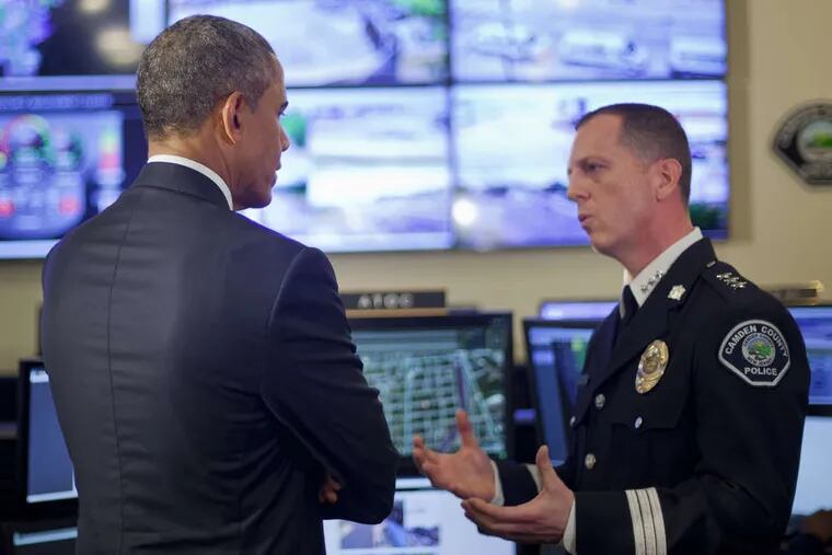 Obama with Camden Police Chief Scott Thomson.