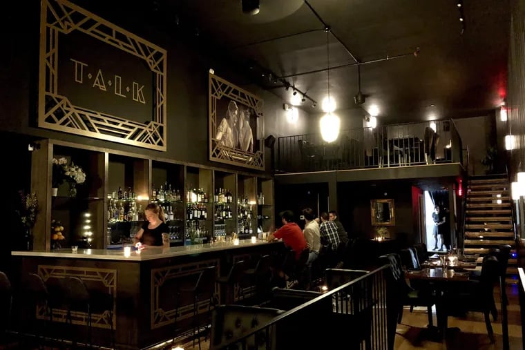 The bar at TALK, 2121 Walnut St. Co-owner Andrew Kochan designed the restaurant.