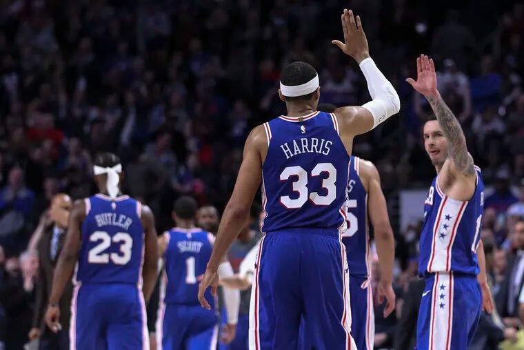 Sixers Tobias Harris (33) and JJ Redick won't get any more rest until the team clinches the third playoff seed in the Eastern Conference.