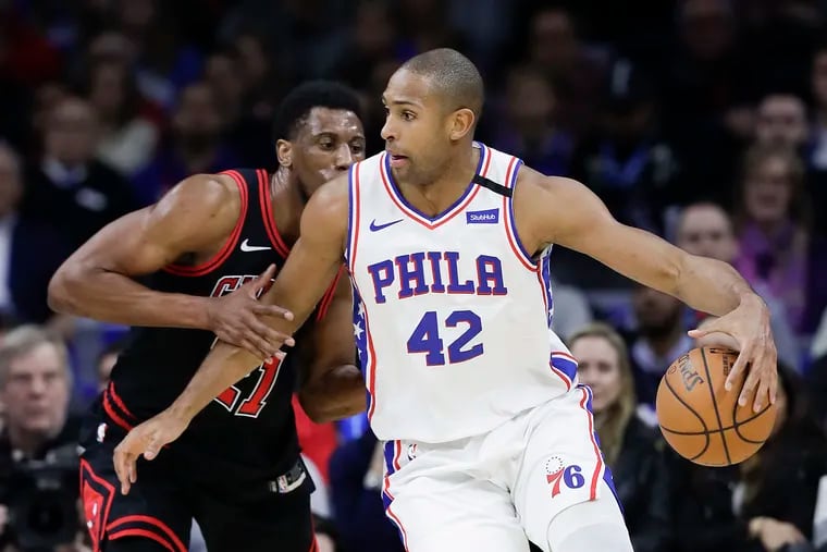 Sixers forward Al Horford, working against Chicago Bulls forward Thaddeus Young.