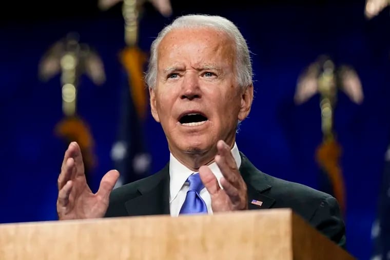 Democratic presidential candidate Joe Biden speaks during the final day of the Democratic National Convention on Thursday.