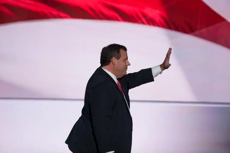 Gov. Christie at the Republican National Convention, where his speech drew anti-Hillary Clinton chants from the crowd.