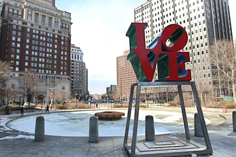 Love Park with the LOVE sculpture as the main object of affection. It is the 60th anniversary of Robert Indiana's iconic design. (MICHAEL BRYANT/Staff Photographer)