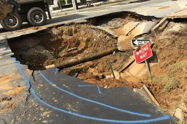 A sinkhole that washed out under Shaffer Road.