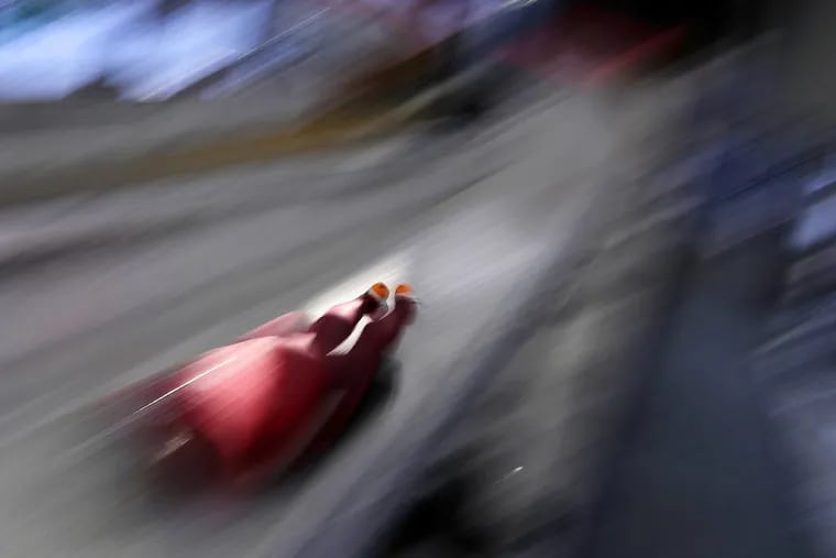 Vladislav Marchenkov of the Olympic Athletes of Russia practices during a training run for the men’s skeleton at the 2018 Winter Olympics in Pyeongchang, South Korea, Tuesday, Feb. 13, 2018.