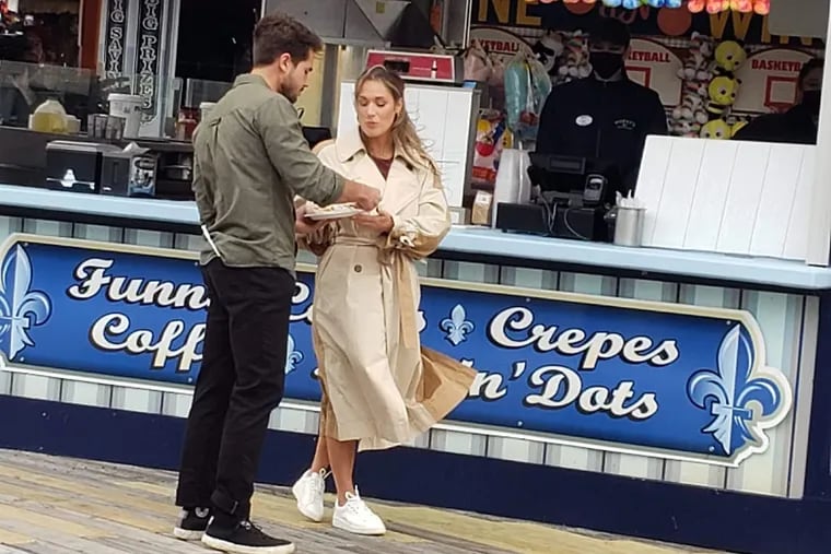 Bachelorette Rachel Recchia seen filming on the Wildwood Boardwalk on Monday April 25, 2022, with local contestant Tyler Norris, of Rio Grande, N.J.